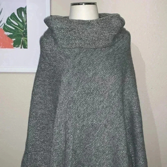 Chico’s Metallic Shine Fringe High-Neck Poncho - Picture 3 of 6